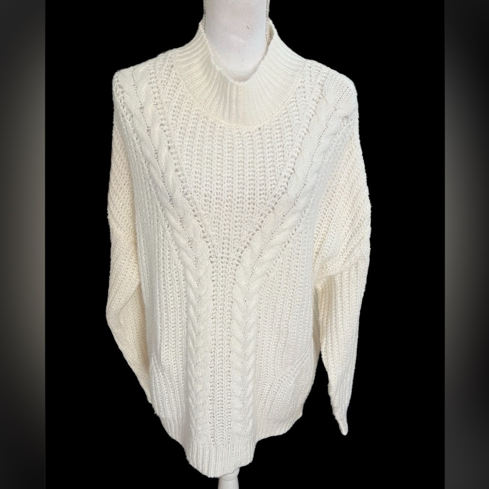 Time and Tru Women's Mix Stitch Sweater, Winter White, Size XL - Picture 2 of 5